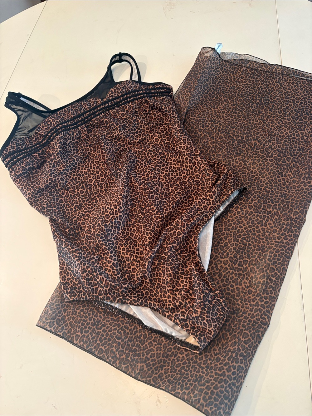 Leopard Print Womenโs swimsuit and cover up